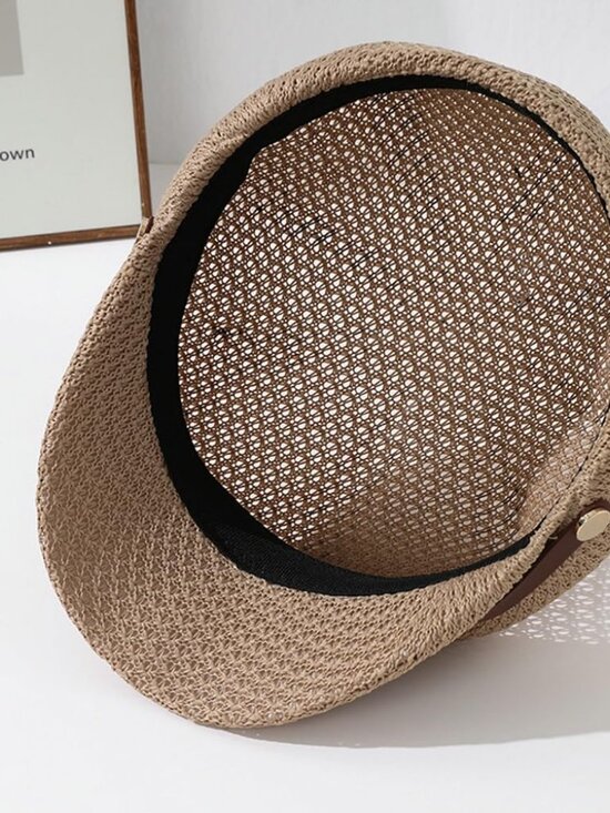 Women\'s Newsboy Cap Beret Breathable Mesh Sun Hat Beach Hats Octagonal Hat Khaki